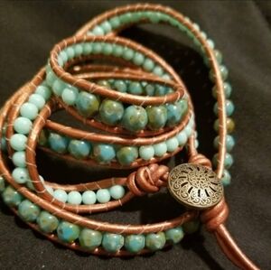 Turquoise and Brown Beaded Wrap Bracelet